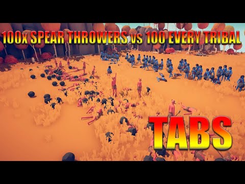 100x SPEAR THROWERS vs 100 EVERY TRIBAL   Totally Accurate Battle Simulator TABS