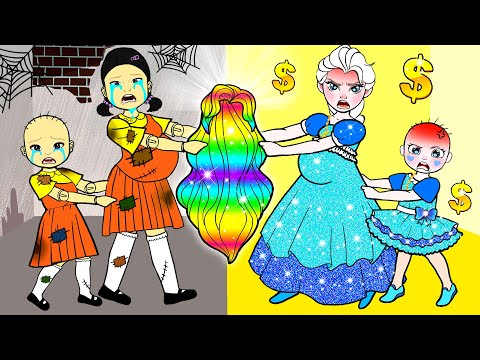Oh! Who Got The Beautiful Hair? | Poor Squid Game VS Rich Elsa | DIY Paper Dolls & Cartoon