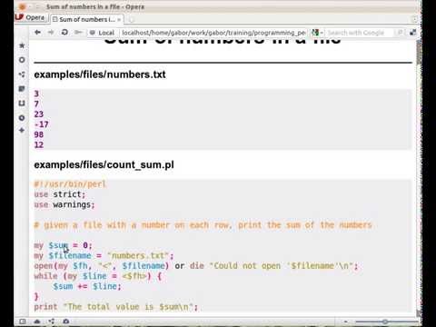 Beginner Perl Maven tutorial: 3.11 - sum of numbers in a file