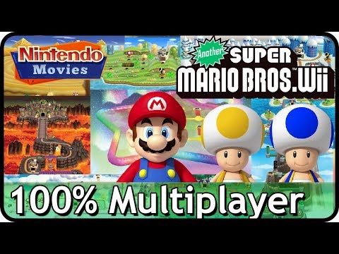 Another New Super Mario Bros. Wii - Full Game (All Worlds, 100% Multiplayer Walkthrough)