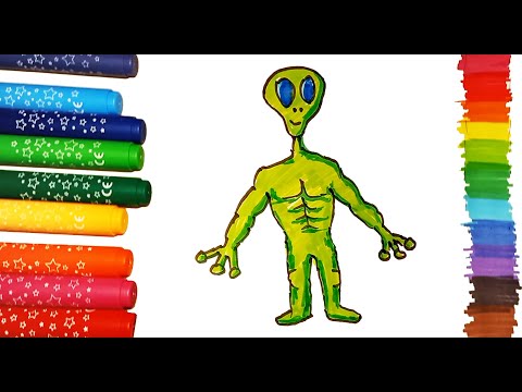 Zeichnen Sie mit ALIEN-Markern, Wie man einen ALIEN zeichnet, Für Kinder.