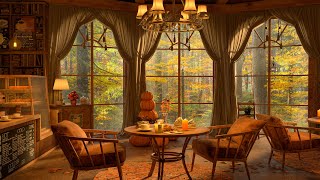 4K Cozy Sunset Coffee Ambience ☕ with Piano Jazz Music for Relaxing, Studying and Working