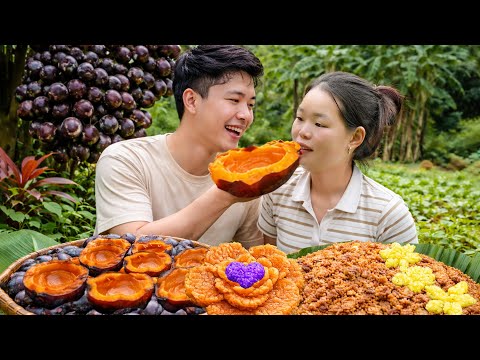 Harvest palm fruit and pears, make simple palm fruit sticky rice to sell at the market