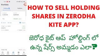 How to sell holding shares in zerodha kite(Telugu)| Delivery live trading