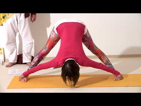 Stehende Grätsche mit Händen unter den Füßen - Samakonasana - Yoga Asana Lexikonn