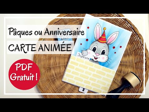 TUTO CARTE de PAQUES ou ANNIVERSAIRE: Lapin animé ! INTERACTIVE - Très peu de matériel nécessaire !