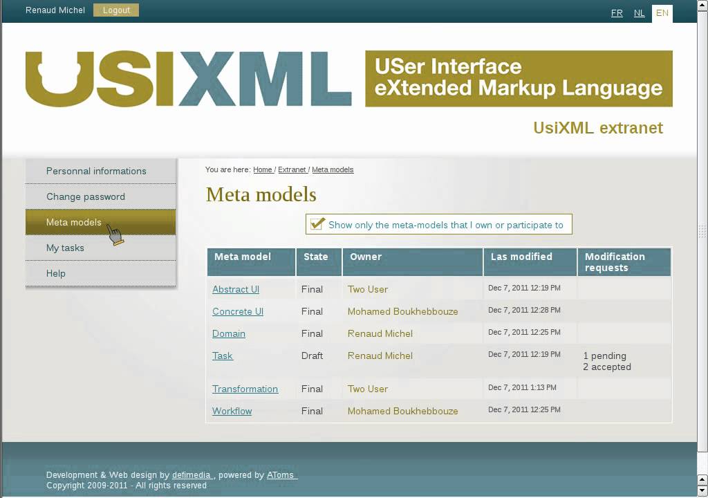 UsiXML Extranet system for managing meta-models
