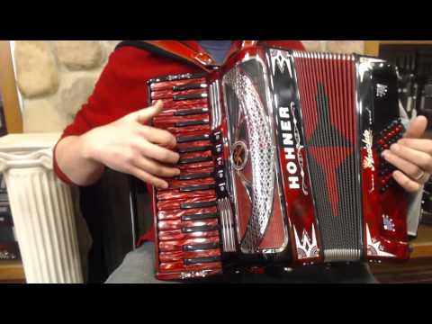 HANCLATIII - Black Red Checkerboard Hohner Latino III LMM 34 Key 48