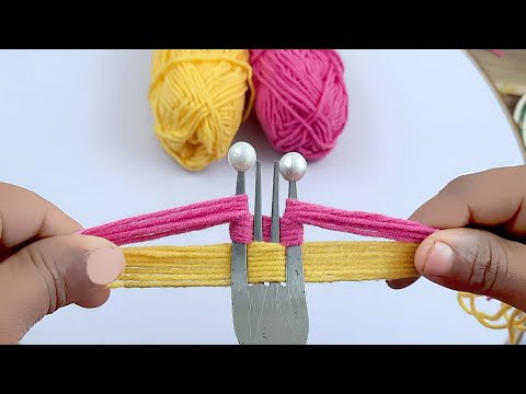 Amazing Woolen Flower Idea - Beautiful Woolen Flower Making Trick using Fork