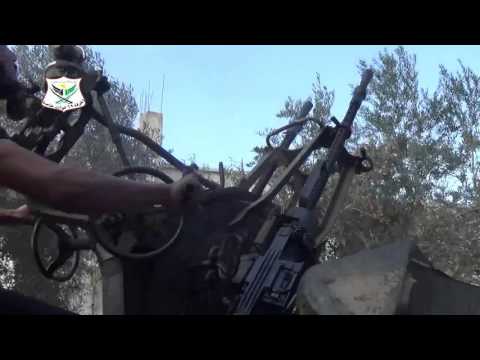 التصدي للطيران الحربي برشاش 14.5 في مدينة إنخل في ريف درعا من قبل لواء أحرار إنخل