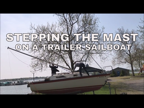 58 Sailing Pau Hana - Raising the Mast on a 22 foot Hunter Sailboat. Mast Stepping.