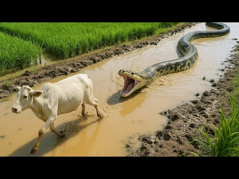 Giant Anaconda vs. Cow: The Deadly Encounter Where the Snake Devours the Cow