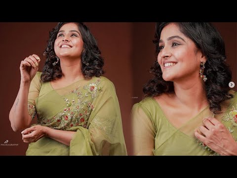 Mallu Actress Remya Nambeesan Naadan Green Saree shoot