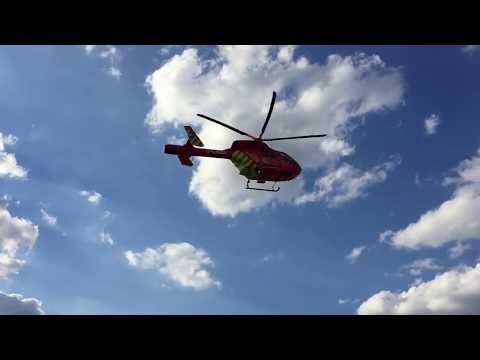London’s air ambulance landing and take off in a busy public park