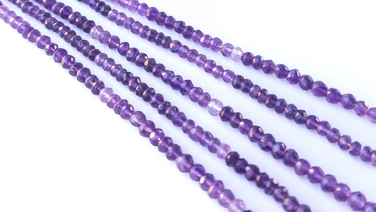 Amethyst | Faceted Rondelle | Various 4.5-5mm Bead Size | 34cm Strand Length video