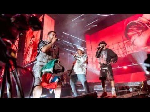 Don Omar tego Calderon y arcangel en concierto por primera vez juntos cantando bandoleros #bajabeach