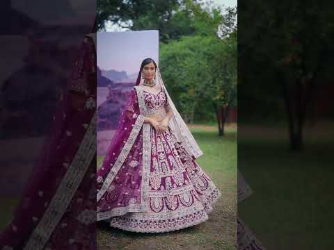 Purple Pure silk Moti, Sequins embroidery Semi-Stitched Bridel Lehenga choli & Dupatta