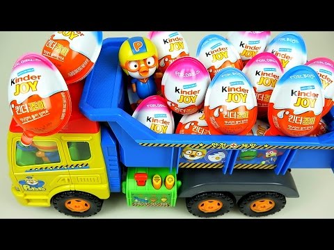 Kinder Joy Surprise eggs and Pororo truck toys