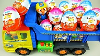 Kinder Joy Surprise eggs and Pororo truck toys