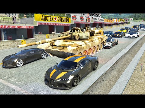 Tank with Jet Engine vs Bugatti Hypercars - Drag Race 20 KM