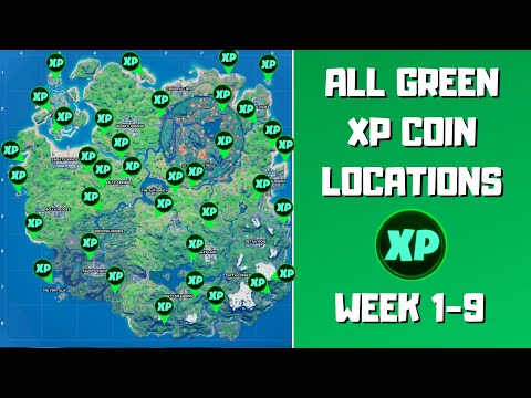 All 36 Green XP Coins Locations in Fortnite (week 1-9)! - Dream of Green Punch Card