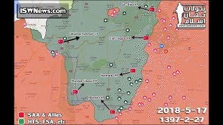 Reporte Guerra Siria Mapa de la situación militar 18 de Mayo 2018 Damasco Sur: ISIS se desangra/Rast