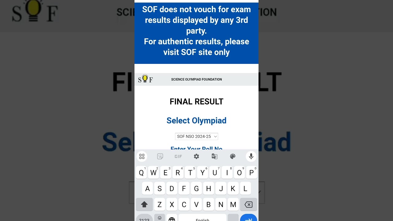 How to check SOF OLYMPIAD EXAM 2024-25 results #SOF OLYMPIAD