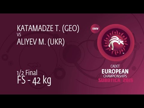 1/2 FS - 42 kg: T. KATAMADZE (GEO) df. M. ALIYEV (UKR), 12-8
