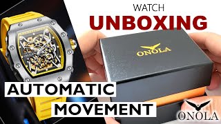 Onola 3829 Automatic Silver Watch on Yellow Strap. Is it a Good Automatic Richard Mille Homage?