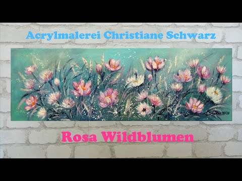 Rosa Wildblumen mit Glitter | Acrylmalerei Christiane Schwarz | painting abstract meadow flowers