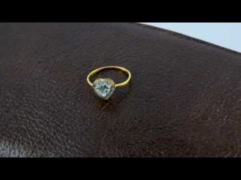 10k Solid Yellow Gold 5mm Genuine Heart Cut Sky Blue Topaz 0.08CT Genuine Diamonds Ring - 10KBRHR