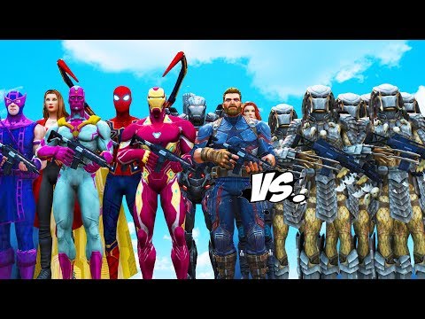 THE AVENGERS VS PREDATOR ARMY - Iron Man, Spider-Man, Captain America, Black Widow vs Predator