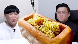 "세기의 발명품" vs "역대급 뇌절". 통스팸라면 솔직 리뷰 흑백리뷰