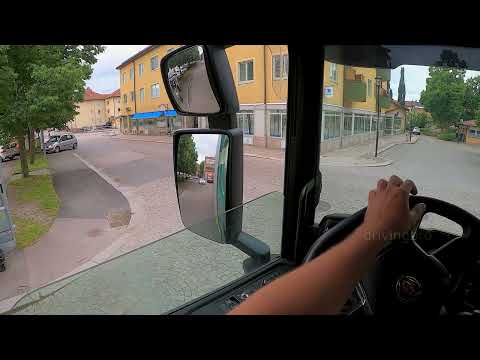 Driving out of Köping Centrum - POV Truck drive, Scania p450