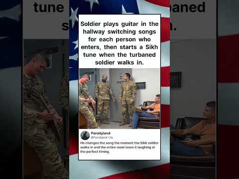 Soldier plays guitar in the hallway switching songs for each person who enters #shorts