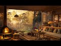 4K Jazz Cozy Coffee Shop Ambience - Smooth Piano Jazz Music & Rainfall for Relax, Study and Work