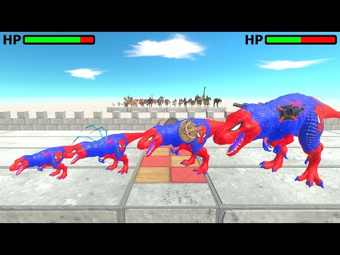 Dinosaurs Battle 4 Size of Spiderman T-Rex Tournament - Animal Revolt Battle Simulator