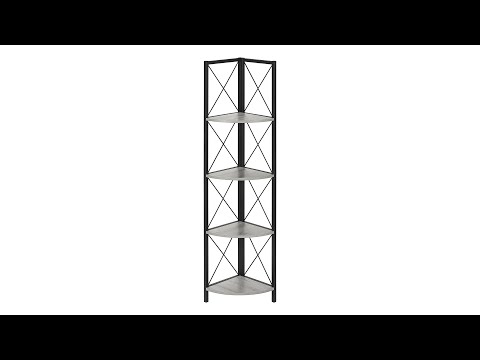 I 3647 Bookcase - 60"H / Grey / Black Metal Corner Etagere - Monarch Specialties