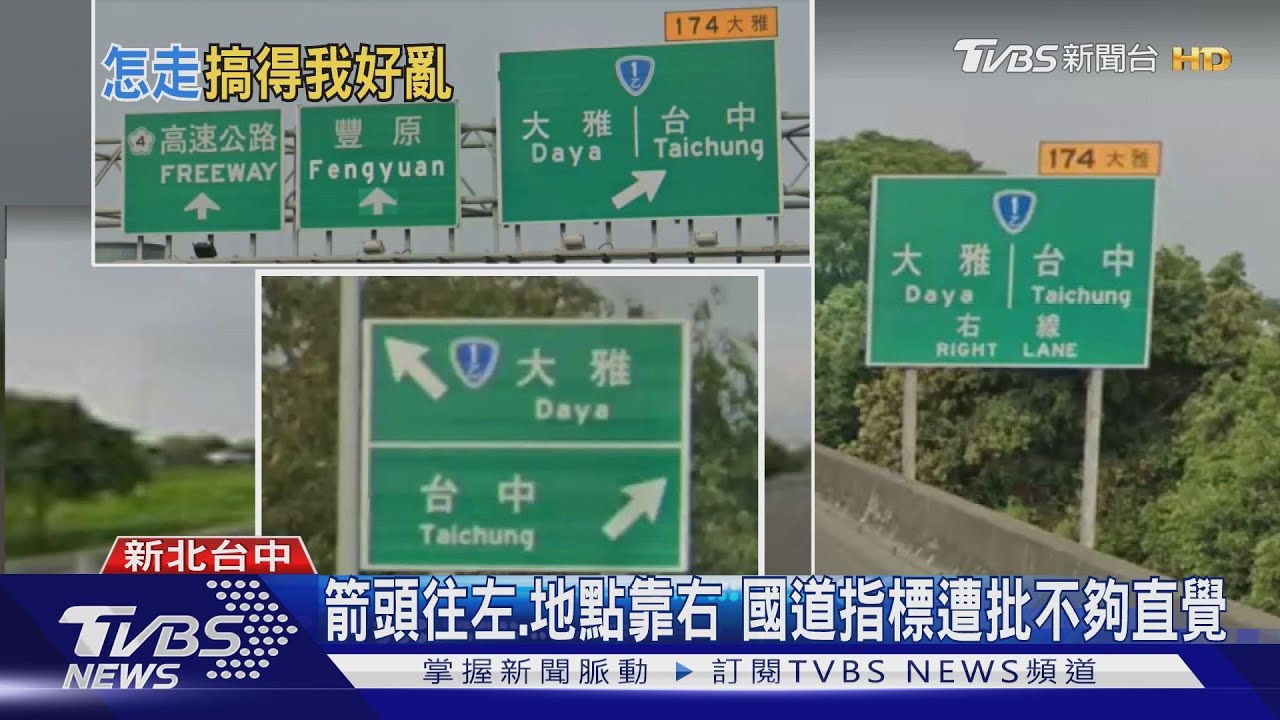 箭頭往左地點靠右 國道指標遭批不夠直覺