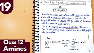19) Diazonium salt| Diazotization|  Resonating structures| Physical properties| Amines Class12