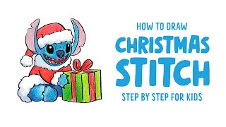 How to Draw Christmas Stitch in a Santa Hat | Drawing Step By Step For Kids