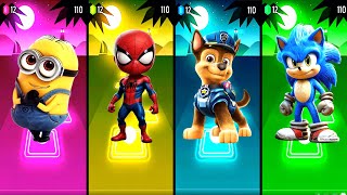 Minions 🆚 Spidey 🆚 Paw Patrol 🆚 Sonic in Tiles Hop EDM Rush🎶