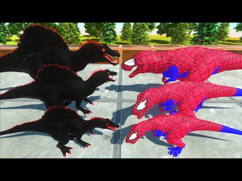 Dark Spinosaurus Team vs Spiderman T-Rex Team Death Battle Dinosaur - Animal Revolt Battle Simulator