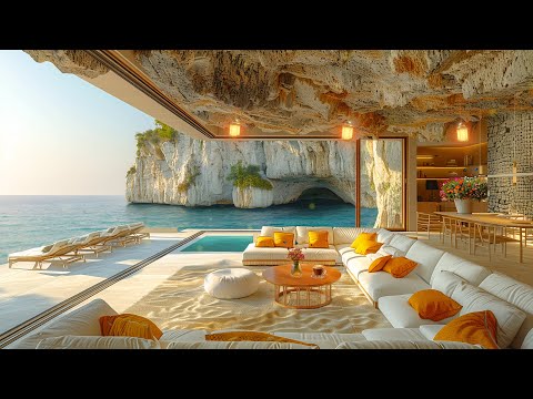 Seaside Jazz 🎵 Smooth Jazz Bossa Nova | Outdoor Coffee Shop Ambience with Ocean Waves for Relaxation