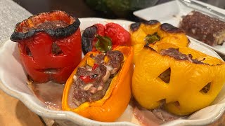 Easy Stuffed Peppers 🎃Halloween Food Idea 🫑ピーマンの肉詰め #StuffedPeppers #halloweenfood #bellpeppers