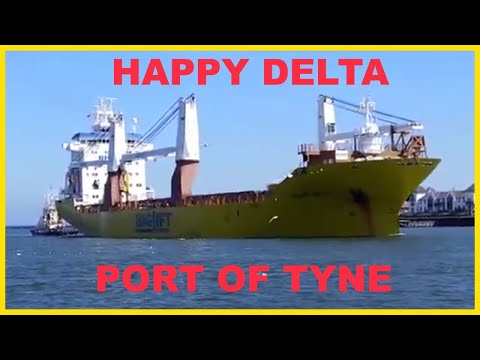 BigLift Yellow Cargo Ship Happy Delta Enters Port of Tyne (Newcastle)