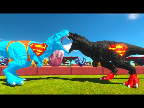 BLACK SUPERMAN T-REX vs SUPERMAN T-REX DEATH RUN - Animal Revolt Battle Simulator