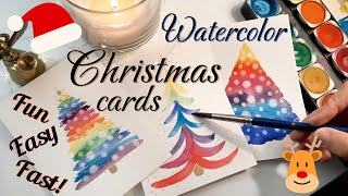 How to paint fun and easy watercolor Christmas cards for beginners! Colorful fast Christmas cards!