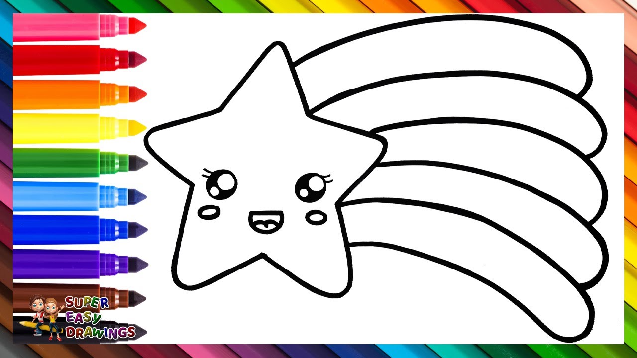 Draw and Color a Shooting Star 🌠🌈 Drawings for Kids