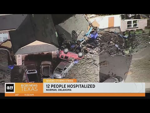 Tornado races through Norman, Oklahoma, injures at least a dozen, tosses vehicles around